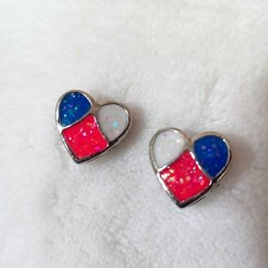 Pink blue white opal heart earrings